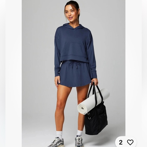 Fabletics Cloud Jersey Cropped Hoodie - Deep Navy Heather - Size Medium NEW - Picture 12 of 12